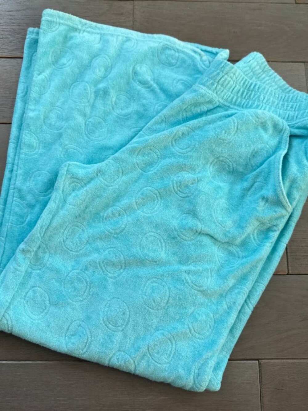 OFFLINE by Aerie Small Lounge Pants Blue Smiley Face TerryCloth Wide Leg